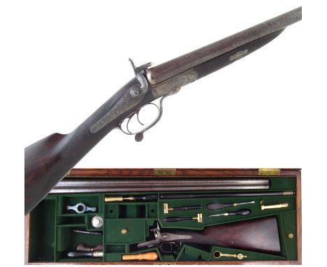 Williams and Powell Liverpool double 12 bore pinfire rotary underlever shotgun, the 30 inch Damascus barrels numbered 5069, e