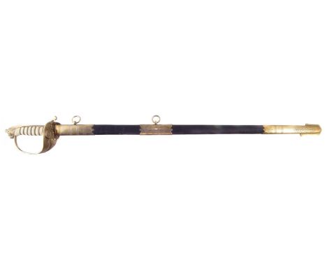 Copy of a British ERII Naval Officer's Dress Sword, the replica based on the 1834 pattern, with leather scabbard, 20th/21st c