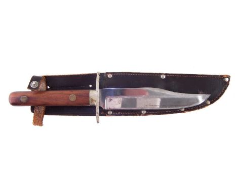 William Rogers Bowie Knife, with leather scabbard.Blade length 15cm 