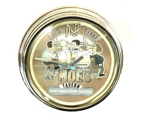 Vintage 2001 Illuminated The Simpsons 'Moe's Tavern - It's Duff Time' battery powered clock.