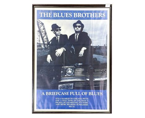 A framed and glazed vintage UK film poster for The Blue Brothers (Landis 1980) featuring Dan Aykroyd as Elwood Blues and John
