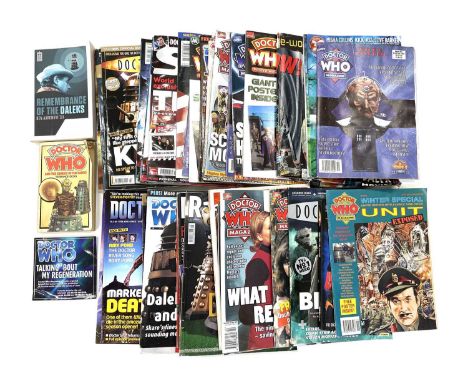 A quantity of vintage and contemporary Dr Who and Dr Who related magazines, comics and books.To include special 3D holographi