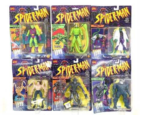 A mixed lot of highly collectible vintage 1990s ToyBiz Spider-Man collectible figurines in original boxes, to include: - Gree