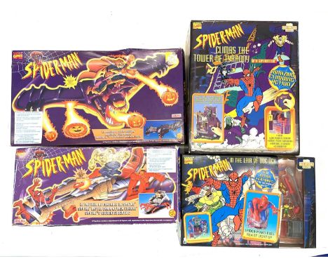 A mixed lot of vintage collectible 1990s boxed Spider-Man playsets (unchecked for completeness), to include: - Toybiz: Hobgob