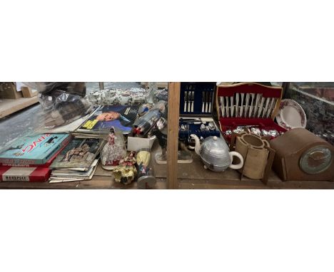 A cased electroplated Kings pattern part flatware service together with another cased part flatware service, souvenir dolls, 