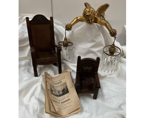 A miniature oak Eisteddfod chair for the 1952 Llantwit Major Eisteddfod together with ephemera relating to the Eisteddfod, an