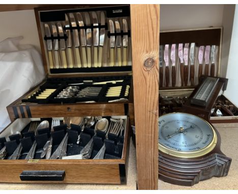 A cased electroplated part flatware service together with a cased stainless steel and teak handled part flatware service and 