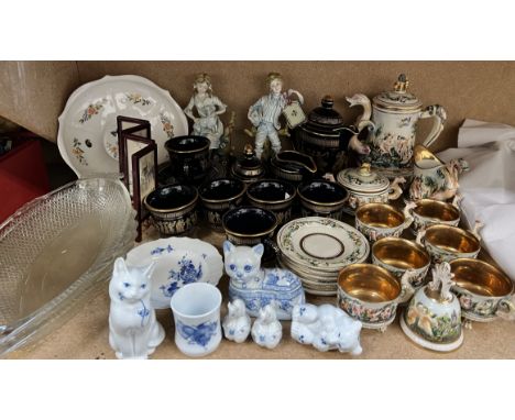 A Capodimonte R.S Marino part coffee set together with a Greek pottery part tea set, Capodimonte figures, Copenhagen figures,