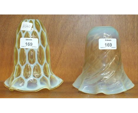 A Vaseline glass flower-shaped lamp shade, 15.5cm high, 13.5cm wide and another smaller shade, (2).