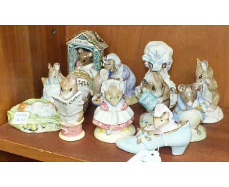 A collection of twelve Royal Albert Beatrix Potter figures, 'Tailor of Gloucester', 'Appley Dapply', 'Miss Dormouse', 'Lady M