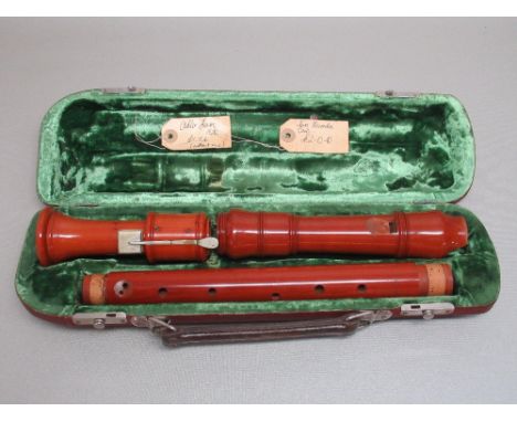 1920's ADLER TENOR RECORDER, CASED, TWO BOOSEY &amp; HAWKES SUPER RECORDERS (ONE CASED), AN AVLOS SUPER RECORDER WITH BAG, A 