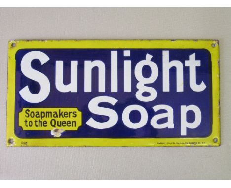 ENAMELLED SIGN "SUNLIGHT SOAP, SOAPMAKERS TO THE QUEEN", BY ENAMEL Co Ltd, 22 CANNON STREET, LONDON, No. 996 (15.3cm x 30.5cm