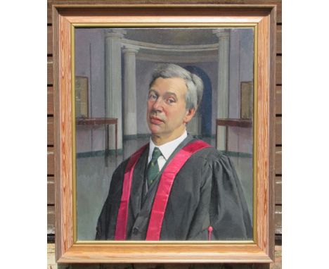 EDWIN GREENMAN (1909-2003) PORTRAIT OF DR. KENNETH BISS, ½ LENGTH, OIL ON CANVAS, SIGNED AND DATED '76 (75.5cm x 62.5cm)