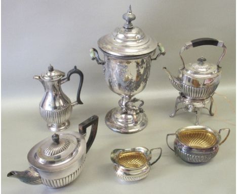 R BROADHEAD & Co. SHEFFIELD SILVER PLATED TEA URN WITH THOMPSON'S REGISTERED INTERIOR, JUNE 5th 1874, WITH ENGRAVED DECORATIO