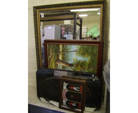 A gilt framed mirror 101cm x 71cm: together with Coldstream London Gin framed advertising mirror, 2 x vintage wall mirrors an