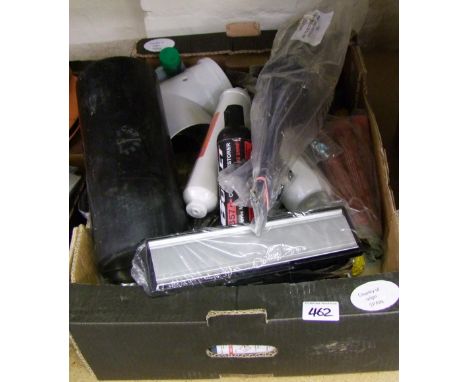 A mixed collection of DIY items including: large rubber mallet head, chisel, letterbox, adhesives etc. 