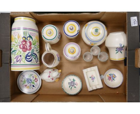 A collection of Poole Pottery items to include: preserve pots, vases, egg cups , pin dishes etc 
