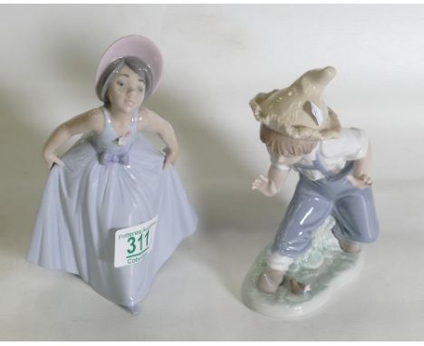 Lladro figure of a girl:model 6274 together with a Nao figurine of a boy (2) 