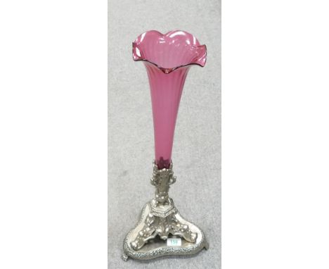 20th Century decorative base metal and ruby glass ephern: complete height 62cm 