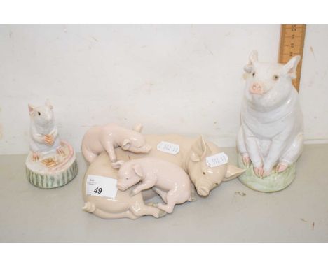Group of Lladro ceramic pigs together with further model of a pig and a mouse