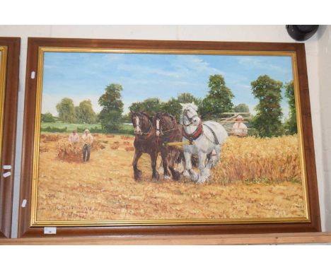 Further large oil on board of a harvest scene, signed J R Goddridge 2007