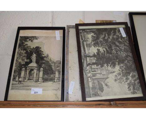 An etching of Foundling Hospital together with etching of Dickens Cottage, High Street, Hastings and a small watercolour (3)
