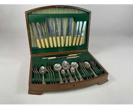 DIXON; a cased canteen of silver plated cutlery and flatware of six place settings, presentation case with inscribed plaque '