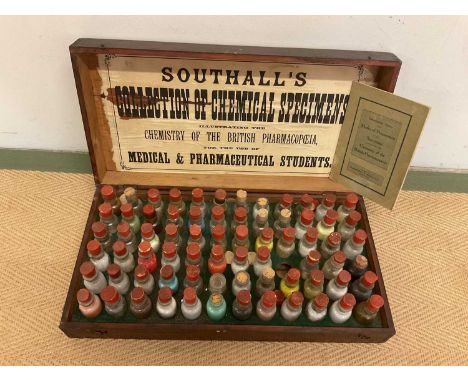 SOUTHALL'S; a box of chemical specimens containing seventy-one bottles of chemicals, each bottle numbered on bottom of bottle