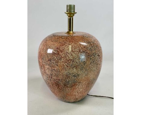 A late 20th century decorative Continental ceramic table lamp and shade with mottled marble effect glaze, height 35cm excludi