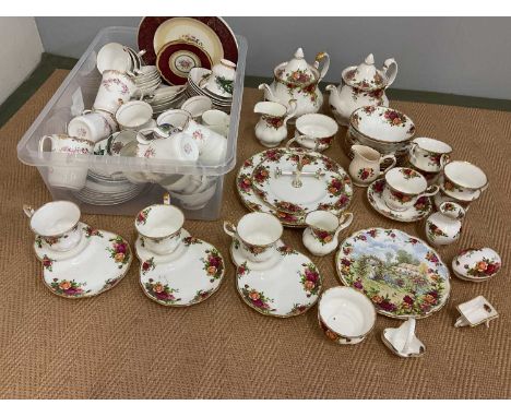 ROYAL ALBERT; a collection of 'Old Country Roses' pattern and other ceramic ware, including two teapots, a part cake stand, c