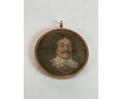 X POSSIBLY 17th CENTURY DUTCH SCHOOL; a circular portrait miniature, study of a gentleman with moustache and white lace colla