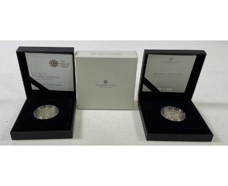 ROYAL MINT; a 2009 United Kingdom Charles Darwin £2 Silver Proof Coin, together with a 2022 Alexander Graham Bell United King