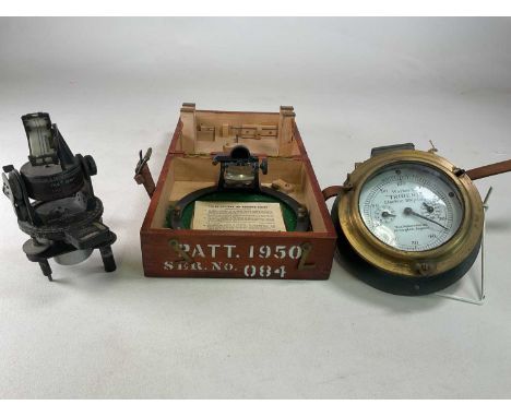 A Walker's Trident ship's log, an Azimuth circle and an Astro compass.Condition Report: Support leg on Astro compass broken.