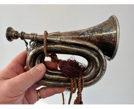A Victorian silver plated bugle, Henry Keat & Sons, inscribed 'Presented by the Lewes Bicycle Club, Won by J Andrews Junr Jul