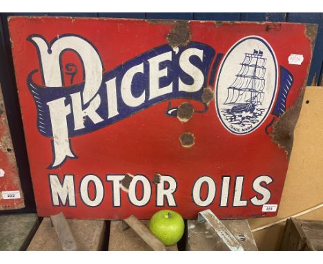 A double sided flanged enamel sign, Price's Motor Oils, 45.5 x 61 cmKnocked on the flange, and with general loss 
