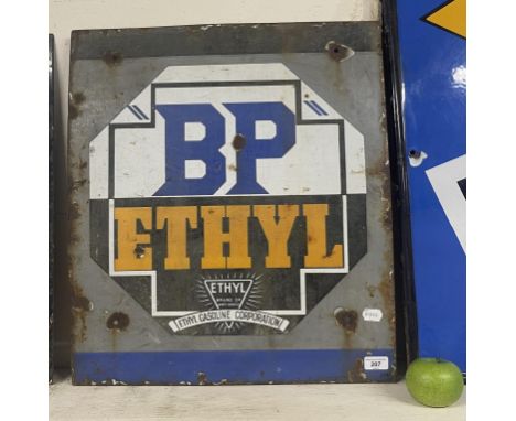 An enamel sign, BP Ethyl, Ethyl Brand of Anti-Knock, Ethyl Gasoline Corporation, 274, 61 x 53.5 cm, with Property Of Shell Me