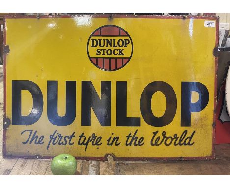 An enamel sign, Dunlop Stock Dunlop The First Tyre in the World, 51 x 76 cmSlight loss and damage 