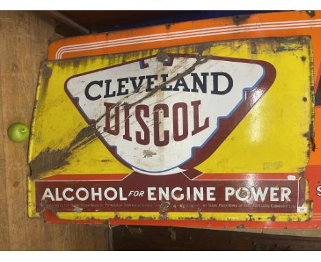 An enamel sign, Cleveland Discol Alcohol for Engine Power, 75 x 123 cmCreased, bent, general loss 