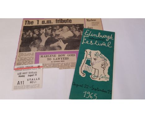 CINEMA, Marlene Dietrich selection from 1965 Edinburgh Festival, inc. festival programme, ticket (23rd Aug) &amp; newspaper r