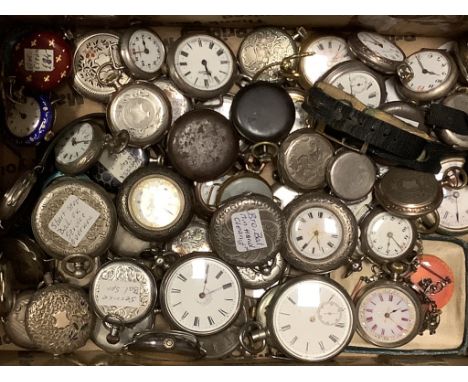 A collection of mainly early 20th century and later silver or white metal fob and wrist watches including some with enamel.