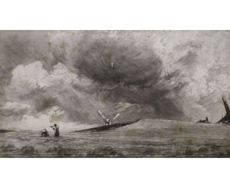 Sir Frank Short (1857-1945), mezzotint, A Sussex Down after John Constable, signed in pencil, label verso, 14 x 25cm