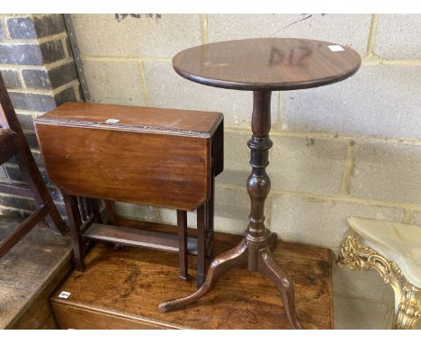 An early 20th century mahogany tripod wine table, 38cm diameter, height 74cm, together with an Edwardian mahogany Sutherland 