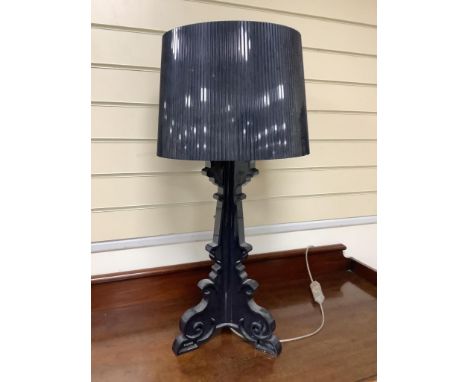A Philippe Starcke black plastic table lamp with shade, height 76cm