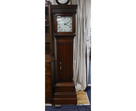 A George III oak thirty hour longcase clock, the re-painted dial marked Ollive, Cranbrook, height 204cm