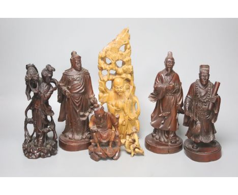 A collection of Chinese and Japanese wooden carvings to include an erotic netsuke (7)