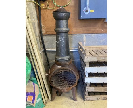A garden cast iron chiminea, height 130cm