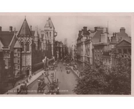 A collection of 30 postcards of London, including photographic postcards titled 'The New Law Courts, Fleet Street, London', '