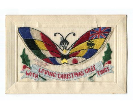 An album containing approximately 40 embroidered silk postcards, a few with regimental crests and badges.Buyer’s Premium 29.4