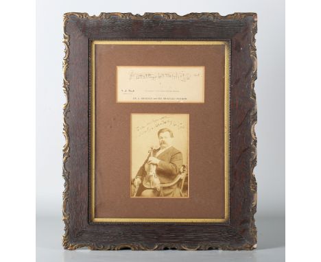 AUTOGRAPH. A photograph of violinist Dr Adolph Brodsky signed, dedicated and dated 1903, framed with a manuscript musical not