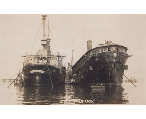 An album containing approximately 186 postcards of shipping interest, the majority battle cruisers, including 'HMS Fisgard', 